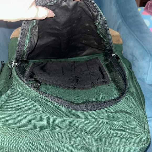 Vtg 90s JANSPORT USA -MADE Green LEATHER-BOTTOM HIKE BACKPACK Travel School Bag - Picture 6 of 7